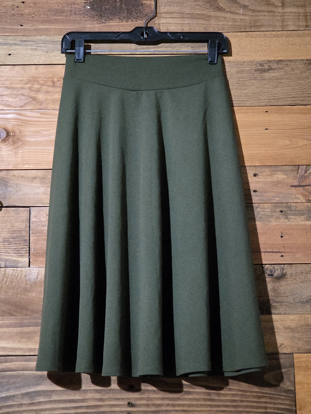 SSoulm Olive Green Midi Skater A-Line Flare Pull On Stretch Skirt Size M